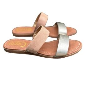 Sam Edelman Circus Carissa Tan Gold Double Strap Flat Slide Sandals Women Size 7